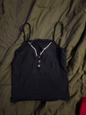 Black Polka Dot Lace-Trim Cami Tank Top